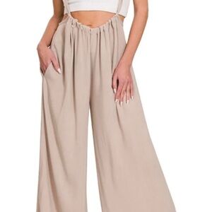 Zenana Woven Tie Back Suspender Jumpsuit Cream Colored Sizes S,M,L New